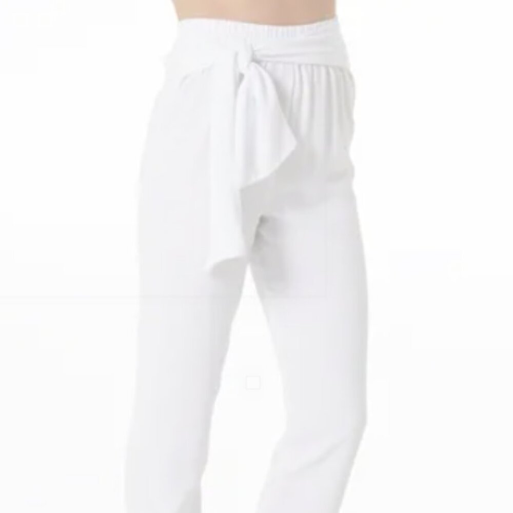 Tie Waist Pants and Jersey Cowl Top White